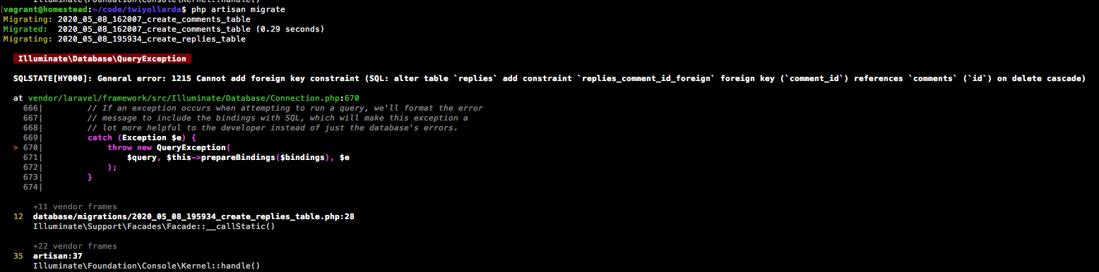 SQLSTATE[HY000]:  General error: 1215 Cannot add foreign key constraint